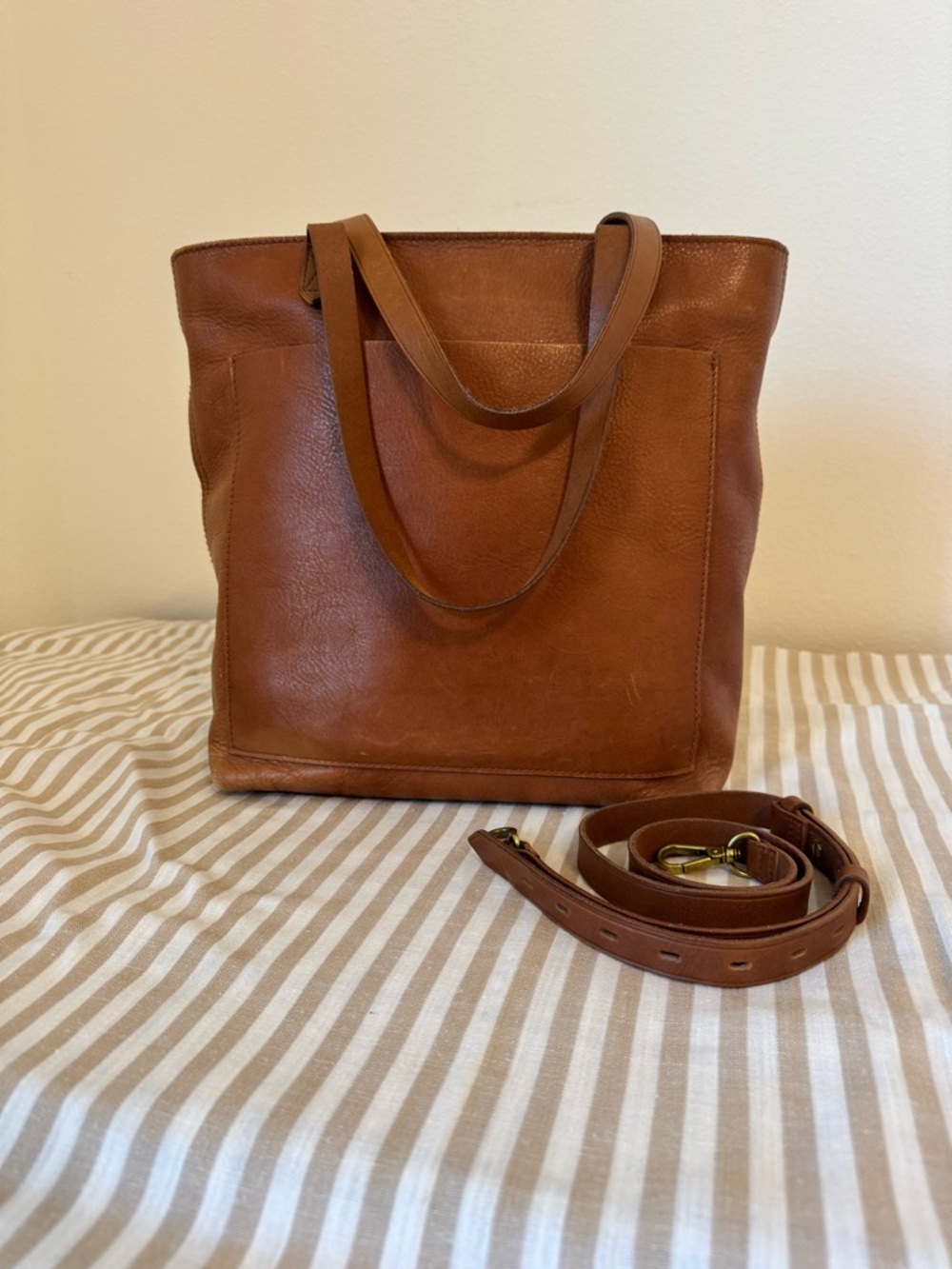 Madewell Cognac Leather Tote with Detachable Strap